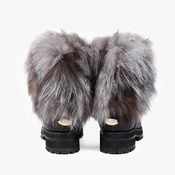 Jimmy Choo Dana Black Leather Grey Fur Boots - Picture 3 of 9